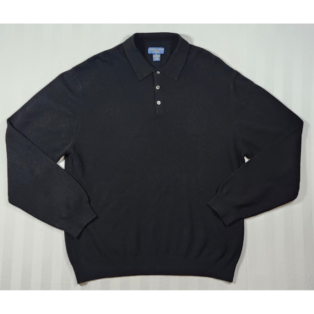 Joseph & Lyman Mens XL Black 100% Cashmere Long Sleeve Polo Sweater Knit XL